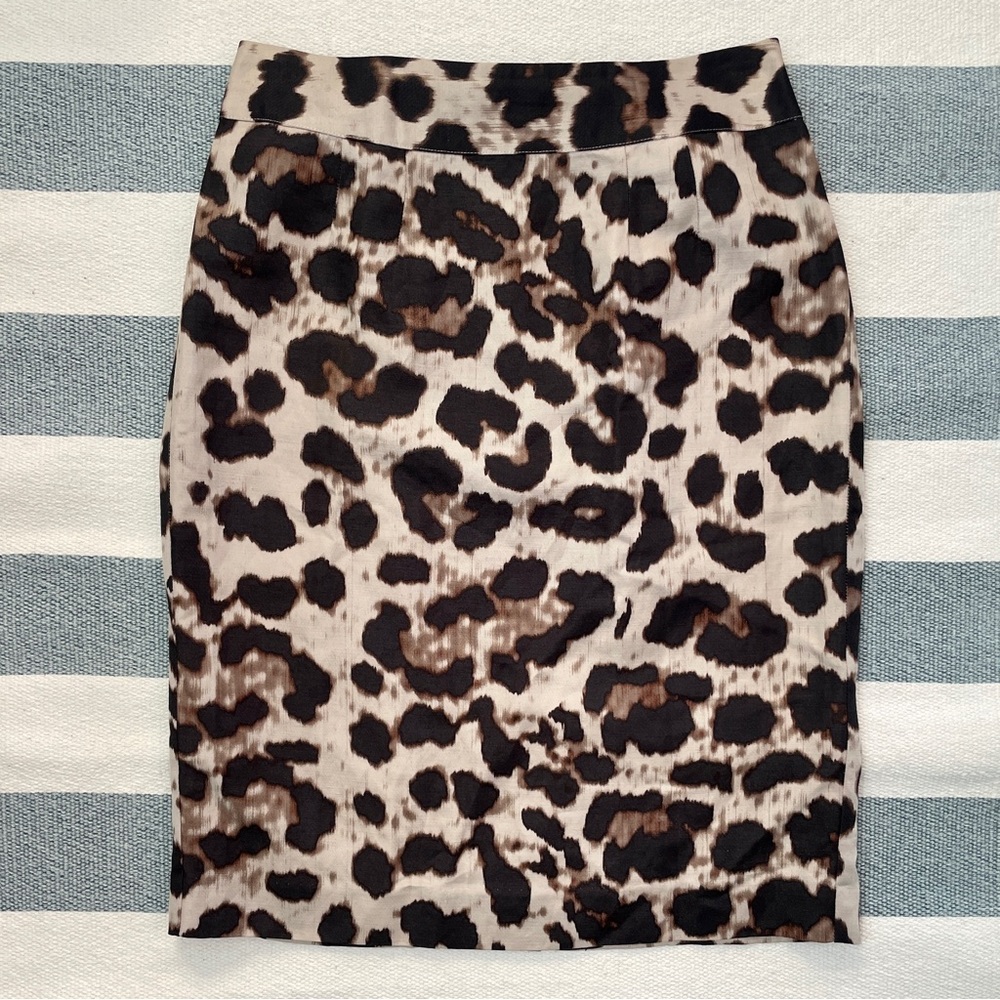 Banana Republic Leopard Print Skirt - Knee Length, Linen Blend, Sz 2